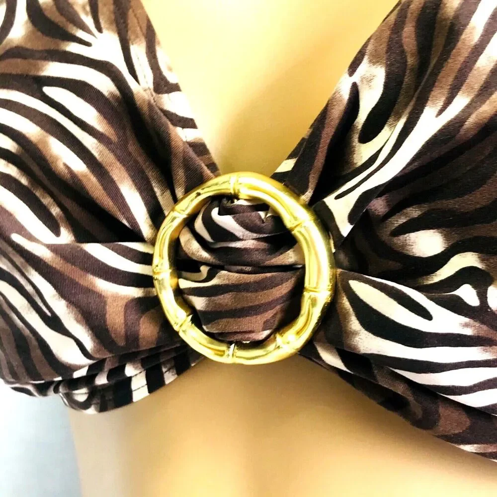 Bikini Set Coco Reef Top 36D 38D Zebra Athena Bottom 10 Swimwear Brown Animal - Picture 4 of 12